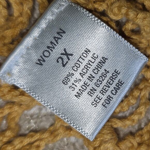 Dress Barn Mustard Yellow Crochet Scoop Neck Tunic Top Open Knit Size 2x - Picture 12 of 14